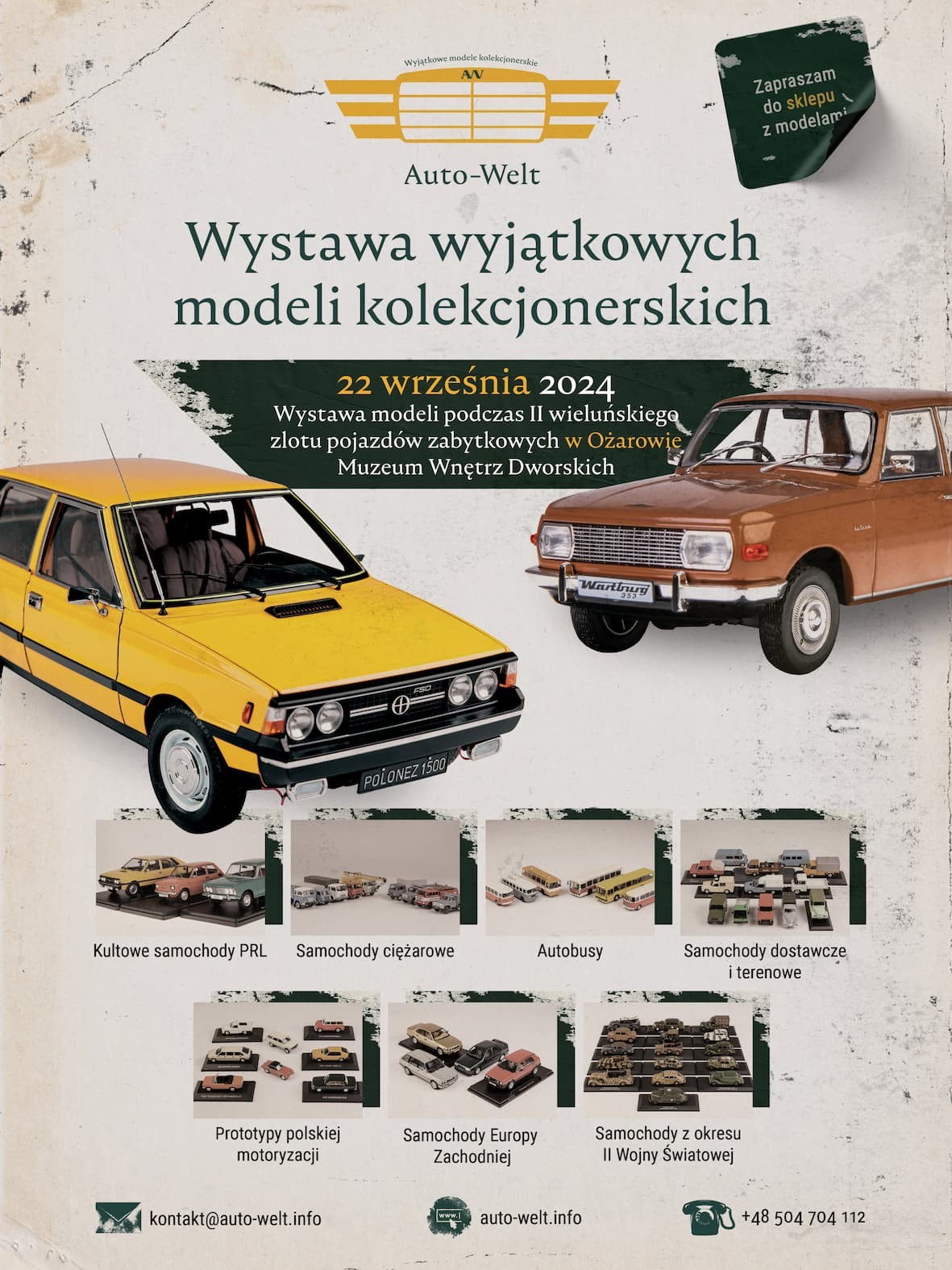 Wystawa modeli podczas II wieluńskiego zlotu pojazdów zabytkowych w Ożarowie Muzeum Wnętrz Dworskich - 22 września 2024